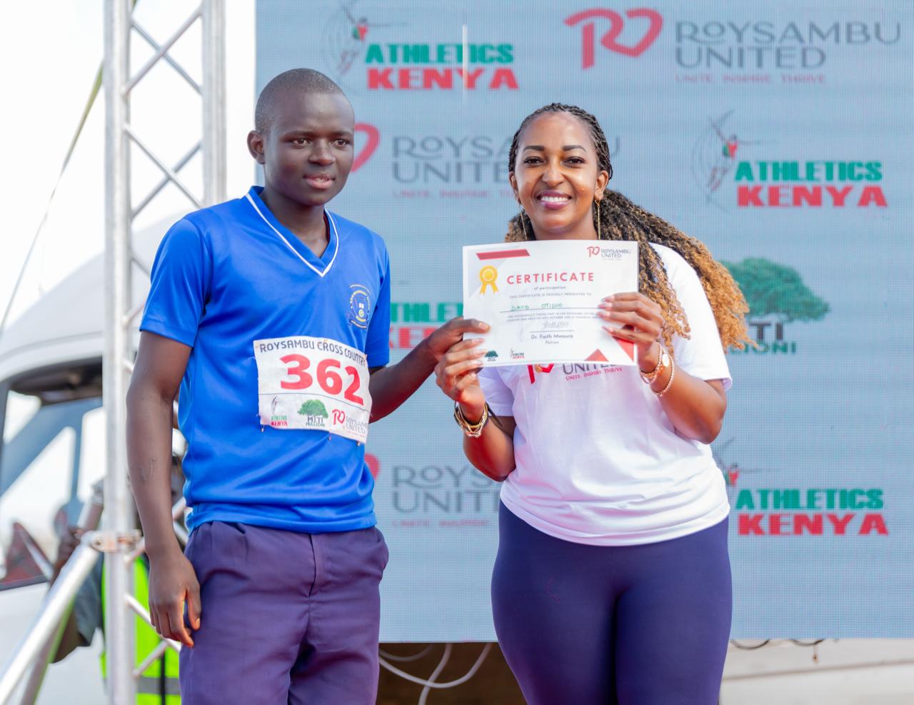 Certificate presentation at a Roysambu United Cross Country event